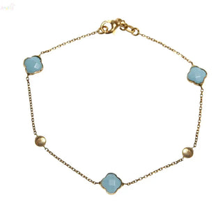 18k Solid yellow gold Faceted Turquoise Clover Bracelet