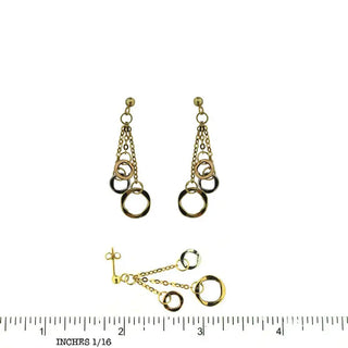 18K Solid Gold Tri-Color Square-Cut Circle Dangle Earrings , Amalia Jewelry