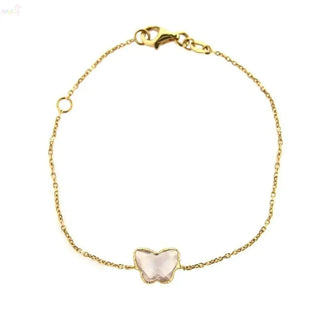 18K Solid Yellow Gold Faceted Pink Quartz Butterfly Bracelet