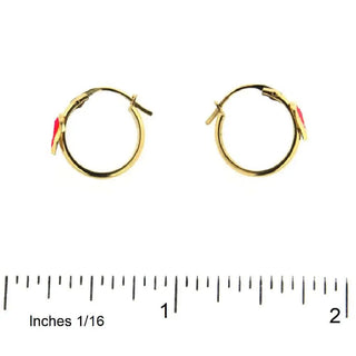 18k Solid Yellow Gold Pink Enamel Heart Hoop , Amalia Jewelry