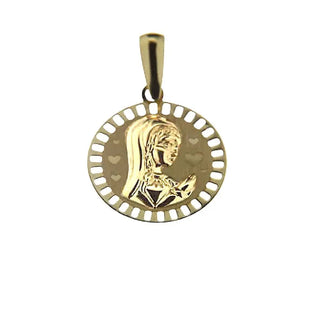 18K Solid Yellow Gold Madonna with Hearts Medal