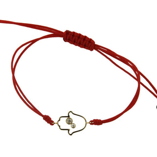 18K Solid Yellow Gold Diamond Hamsa Hand Red Macramé Adjustable bracelet , Amalia Jewelry