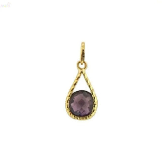 18K Solid Yellow Gold Round Faceted Amethyst Drop Pendant