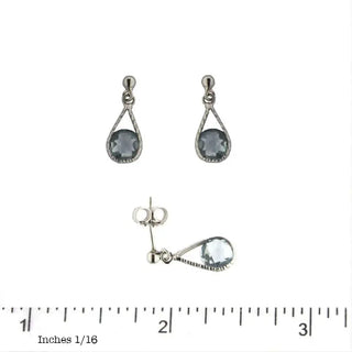 18K White Gold Blue Topaz Dangle Post Earrings L 0.60 inch , Amalia Jewelry