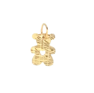 18K Solid Yellow Gold Diamond cut Teddy Bear pendant