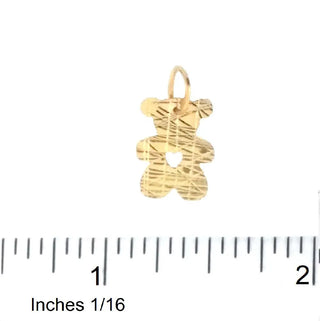 18K Solid Yellow Gold Diamond cut Teddy Bear pendant with ruler