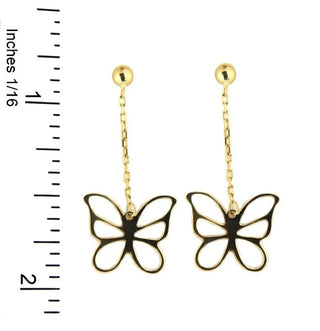 18K YG Dangle  open Butterfly Dangle post earrings 1.10 x 0.5 inch - Amalia FJ & Boutique
