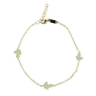 18K Solid Yellow Gold Three Polished Butterflies Bracelet