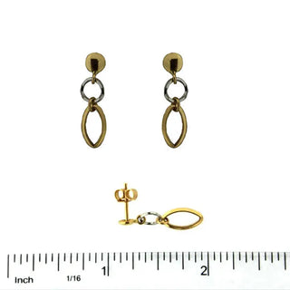 18k Two Tone oval dangle post earring