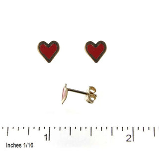 18K Solid Yellow Gold Red Enamel Heart Post Earring , Amalia Jewelry
