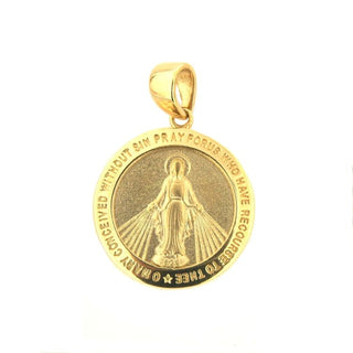 18K Solid Yellow Gold Round Miraculous Medal pendant Amalia Jewelry