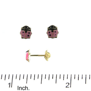 18k Yellow Gold Pink Enamel Small Lady Bug screwback Earring