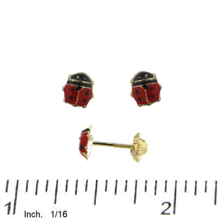 18k Yellow Gold Red Enamel Small Lady Bug screwback Earrings
