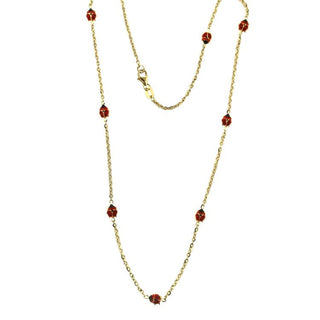 18K Solid Yellow Gold red enamel ladybug necklace all around 16 inches , Amalia Jewelry