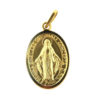 18K Solid Yellow Gold Miraculous Medal with Polished Bezel