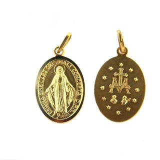 18K Solid Yellow Gold Miraculous Medal with Polished Bezel fron and back