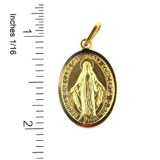 18K Solid Yellow Gold Miraculous Medal with Polished Bezel with ruler