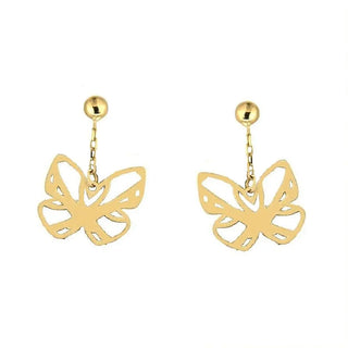 18K Solid Gold Polished Open Butterfly Dangling Earrings