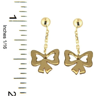 18K Solid Yellow Gold Open Bow Dangle Post Earrings