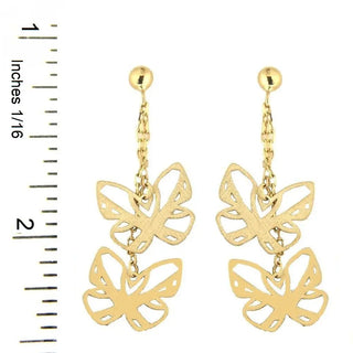 18K Yellow Gold Polished & Satin Butterfly Dangling Earrings