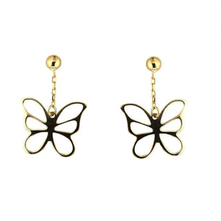 18K Solid Yellow Gold Dangle Open Butterfly Post Earrings
