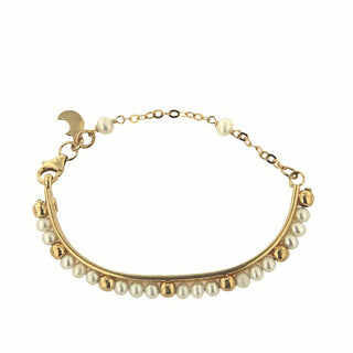 18K Solid Yellow Gold Pearls Half Bangle Bracelet , Amalia Jewelry