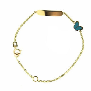 18k Yellow Gold Turquoise Blue Enamel Butterfly ID Bracelet