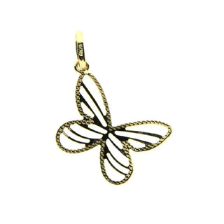 18K Yellow Gold Modern Filigree Design Butterfly Pendant