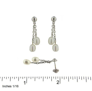 18K Solid White Gold Pearls Dangle Covered Screwback Earrings , Amalia Jewelry