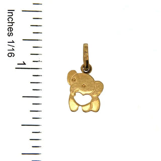 18K Yellow Gold flat Elephant with open hearts pendant.