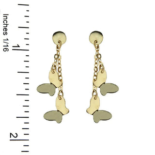 18K Solid Yellow Gold Two Dangling Butterflies Earrings - Amalia FJ & Boutique