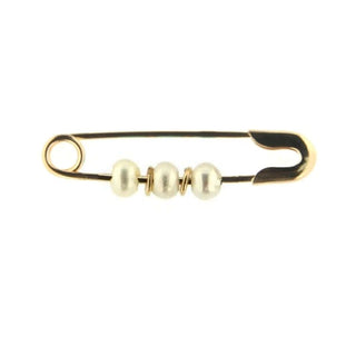 18K Solid Yellow Gold Cultivated Pearls Safety Pin Brooch , Amalia Jewelry