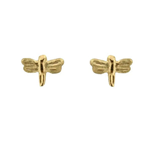 18K Yellow Gold Satin Finish Dragonfly Post Earring