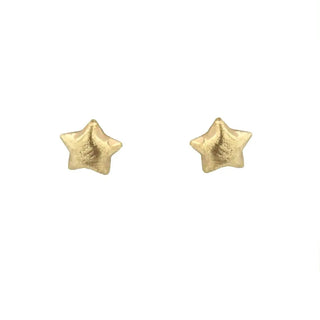 18K Solid Yellow Gold Satin Small Star Post Earrings - Amalia FJ & Boutique