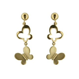 18K Yellow Gold Satin and Open Polished Butterfly Earrings