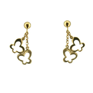  18K Solid Gold Polished and Satin Butterfly Dangle Earrings
