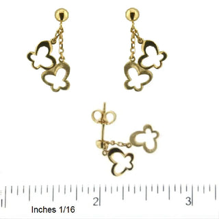 18K Solid Gold Polished and Satin Butterfly Dangle Earrings with a rulert