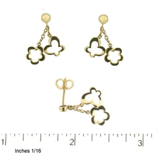 18K Gold Polished Open Butterfly and Flower Dangle Earrings with aruler