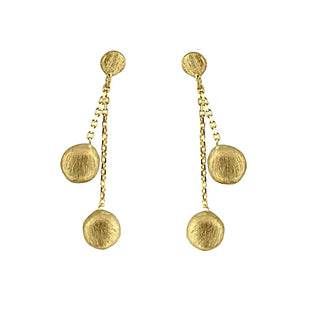 18K Yellow Gold Venetian Satin Dangling Buttons Earrings