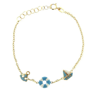 $(18K Yellow Gold Enamel Lifesaver Anchor & Boat Bracelet.), Amalia Jewelry