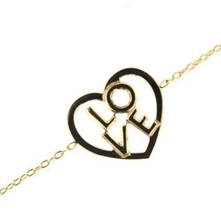 18K Solid Yellow Gold Love Heart Bracelet , Amalia Jewelry