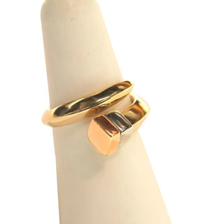 18K Solid Tri-Color Gold Polished Open Nail Design Ring