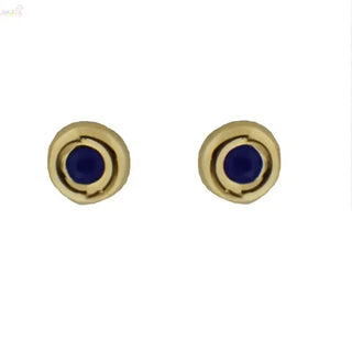 18K Solid Yellow Gold Sapphire Bezel Studs Screwback Earrings