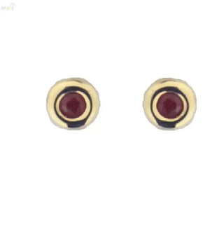 18K Solid Yellow Gold Sapphire Bezel Studs Screwback Earrings