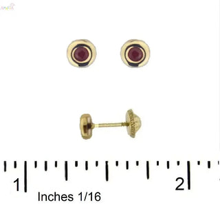 18K Solid Yellow Gold Sapphire Bezel Studs Screwback Earrings