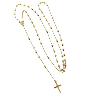 18K Solid Yellow Gold 3mm Beads Rosary Necklace. , Amalia Jewelry
