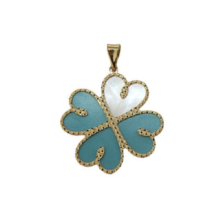 18K Solid Yellow Gold Clover Hearts Pendant.