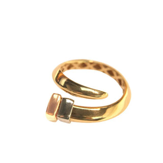 18K Solid Tri-Color Gold Polished Open Nail Design Ring