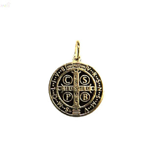 18k Solid Yellow Gold Blackened Saint Bendict Medal 14mm