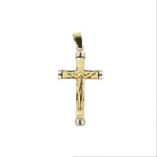 18K Solid Two Tone Gold Polished Small Crucifix Pendant